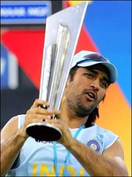 Dhoni with the trophy